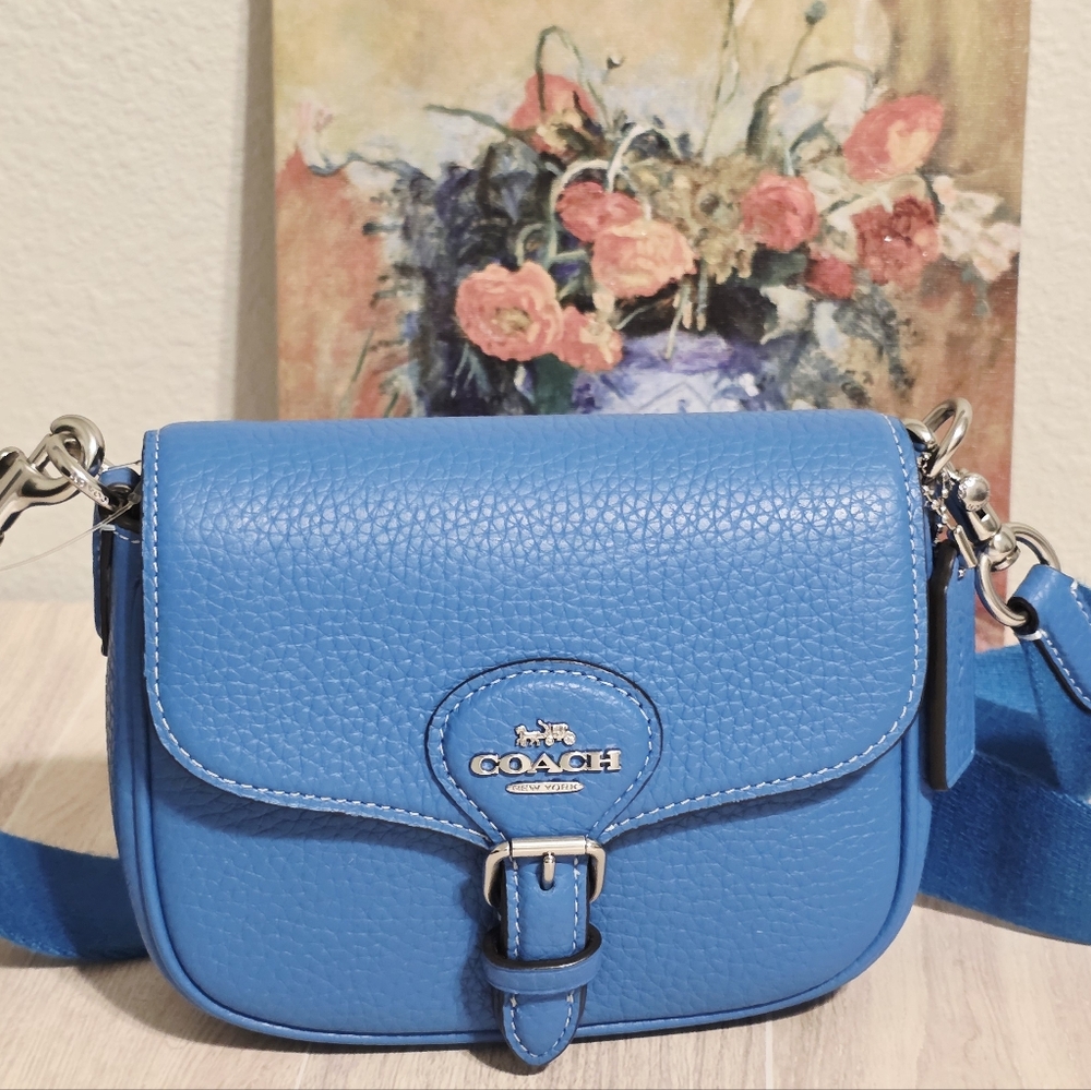 Coach Amelia 6.5" Small Saddle Bag Bright Blue CP001 Leather Limited Edition 💙 - Picture 5 of 16